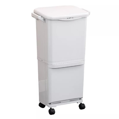 Kitchen Rubbish Waste Bin Recycling Dual Multi Compartment Dustbins with Wheels - Picture 2 of 9