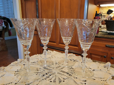 Libby Rock Sharpe Floral and Dot Etched Tall 8 oz Wine Water Glasses - set  of 4 | eBay