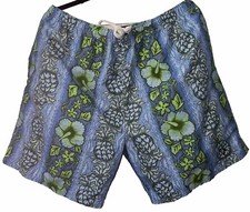 OP OCEAN PACIFIC Mens Sz LARGE Swim Trunk Shorts Hawaiian Tiki Theme Blue Green