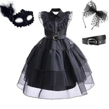 Wednesday Addams Costume Black Cosplay Halloween Dress Up Kids Party Adams S