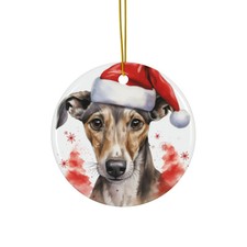 Hanging Ceramic Christmas Tree Ornament - Greyhound Puppy Drawing Design