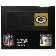 Green Bay Packers Leather Bi-fold Wallet Metal Team Logo Officially Licensed