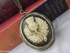 SCOTTISH THISTLE Scotland LOCKET NECKLACE CAMEO EMBLEM PHOTO FLOWER BIRTHDAY NEW