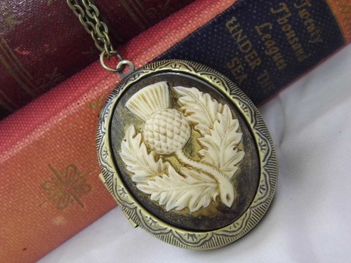 SCOTTISH THISTLE Scotland LOCKET NECKLACE CAMEO EMBLEM PHOTO FLOWER BIRTHDAY NEW