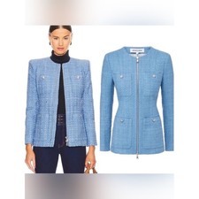 Veronica Beard Sky Blue Tweed Zip-Front Jacket