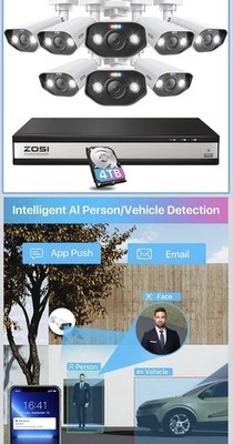 ZOSI 8CH/16CH 4K 8MP POE Security Camera System H.265+ AI Detect Audio 4TB HDD