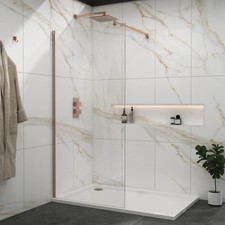 Brushed Bronze Walk In Wet Room Shower Screen 8mm Easy Clean Glass - Support Arm