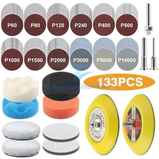133PCS Sanding Disc Drill Polishing Kit 3 Inch Wet Dry Hook Loop Sandpaper