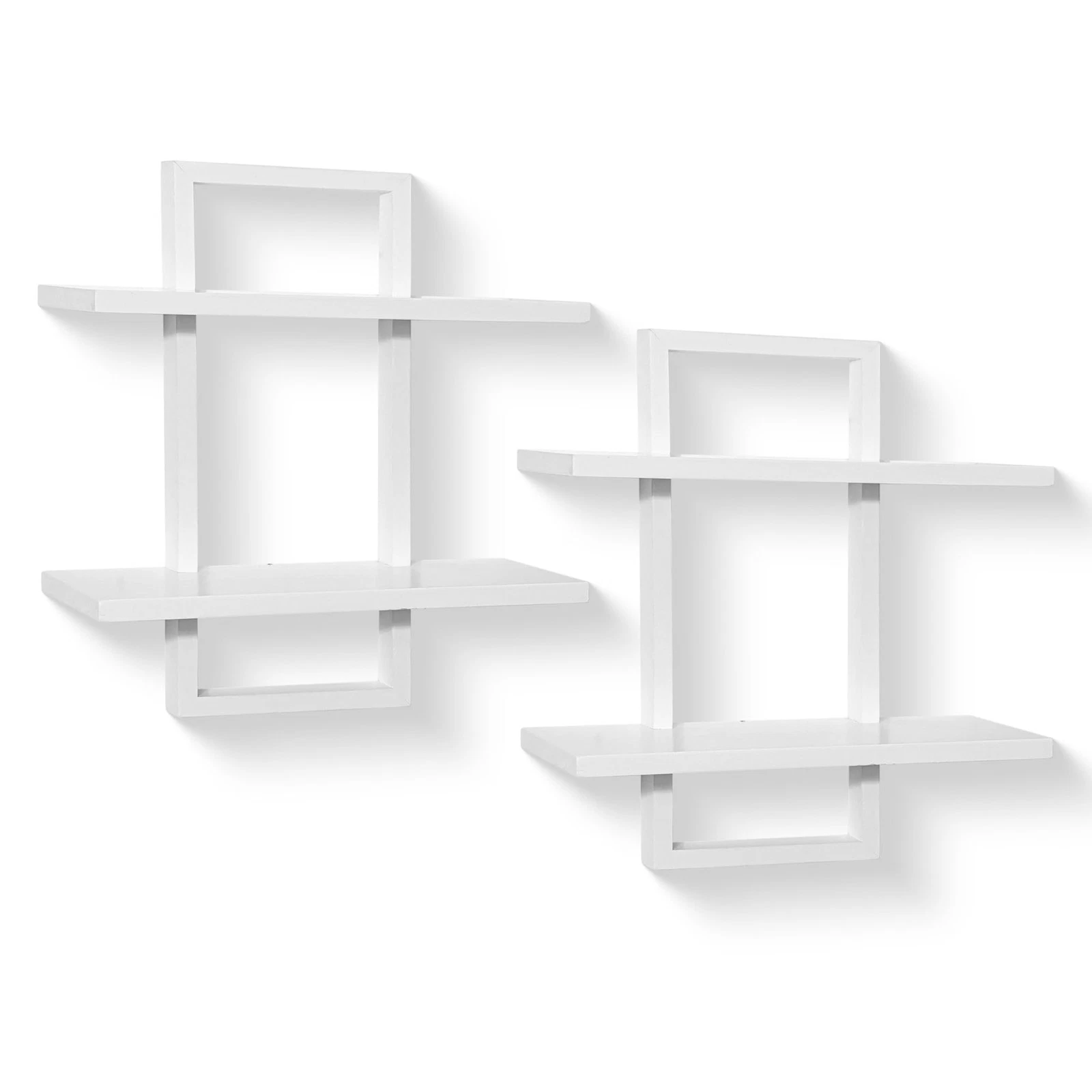 2 PCS Floating Shelves Wall Display Hanging Wood Home Decor 2Tier White