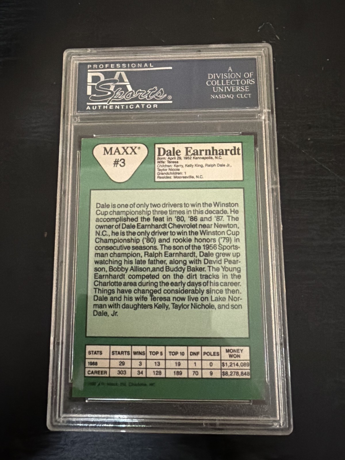 1989 Maxx Racing Dale Earnhardt Rookie Card #3 PSA 8 Goodwrench RC Sun Damaged view 2