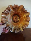 Vtg Fenton Captive Rose Carnival Glass Amethyst  Bowl Ruffle Irridescent Copper