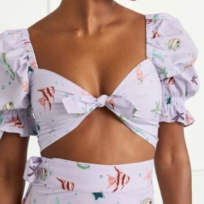 HILL HOUSE Isabella Cropped Top - Sea Creatures NWT Small