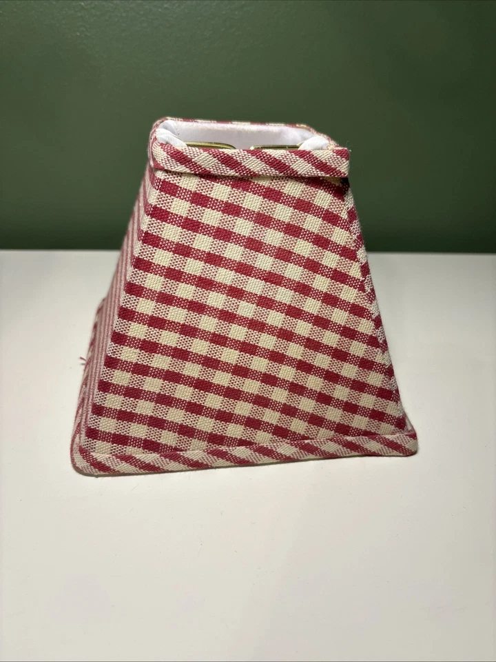 Primitive Country, tela de cabaña, pantalla cuadrada roja/bronceada a cuadros Foto 3 de 4