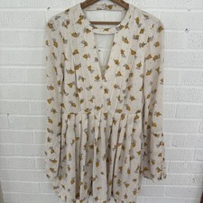 Free People Teegan Dress Womens 4 Multi Pleated Keyhole Bohemian Mini Floral