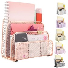 Mail Organizer Countertop, Metal File Holder with 3-Slot Desk Rose Gold