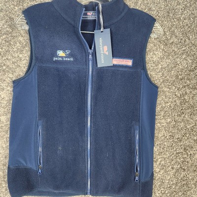 Vineyard Vines Fleece Harbor Vest Womens M Blue Zip Palm Beach Whale  Embroidery