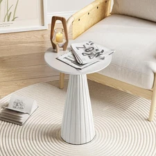 Pedestal 13.5 in.Width White Round Solid Wood End Table