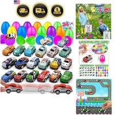 24 Pack Prefilled Easter Eggs with Pull Back Cars, Easter Basket Stuffers Toy...