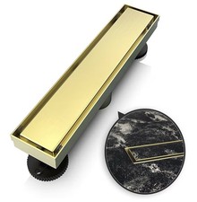 12 Inch Linear Shower Drain Brushed Gold, Stainless Steel Rectangle Tile Insert