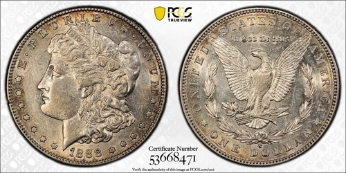 1888-S Morgan Silver Dollar PCGS GOLD SHIELD AU50 GOLD TONE SWEET DEAL #404-3