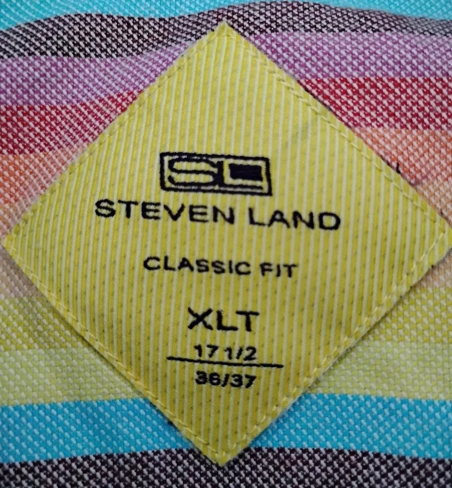 Camisa Steven Land Para Hombres XLTall Arco Iris Rayas Manga Larga Abotonada Calce Clásico Foto 4 de 4