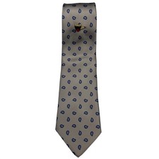 Sears Classic Mens Grey Paisley Silk Blend Tie with CART Enamel Pin Made in USA