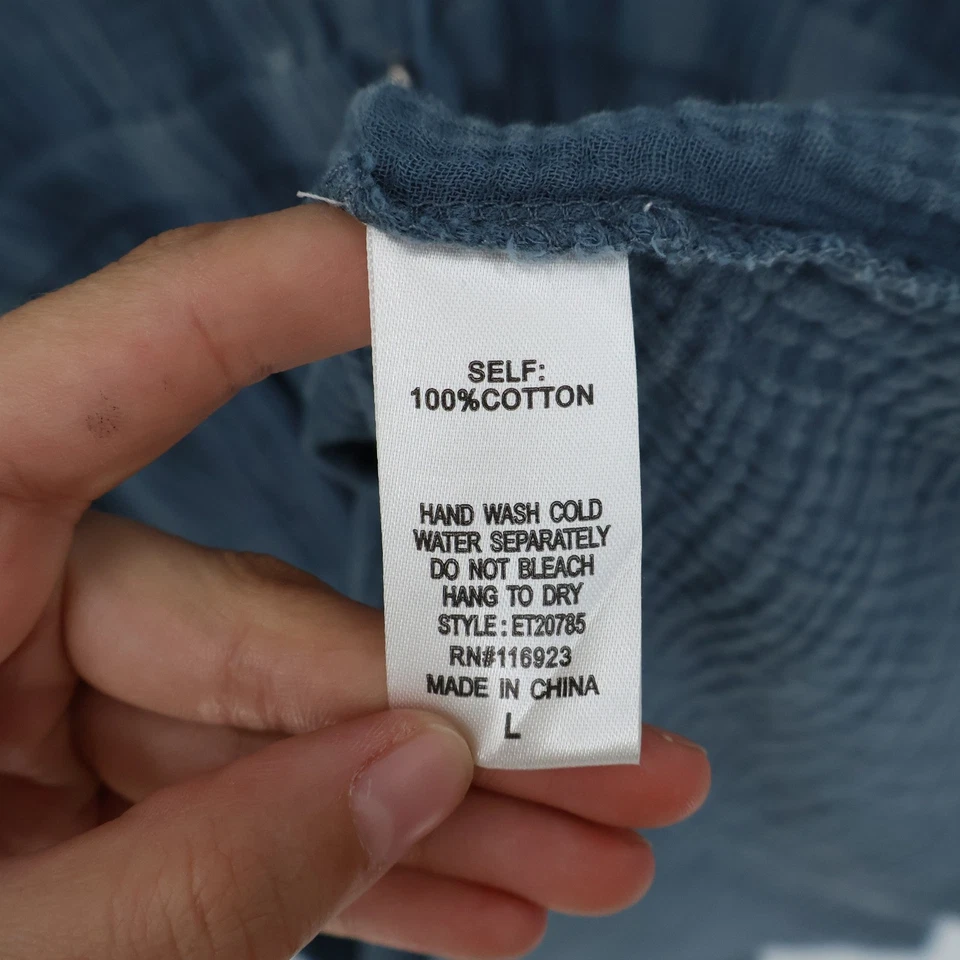 Vestido de gasa de algodón caballete para mujer L azul costero resort playa viaje boho vacaciones Foto 4 de 4