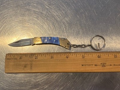 Small Pocket Knife with Key Ring Keychain - Blue Color - Nice looking
