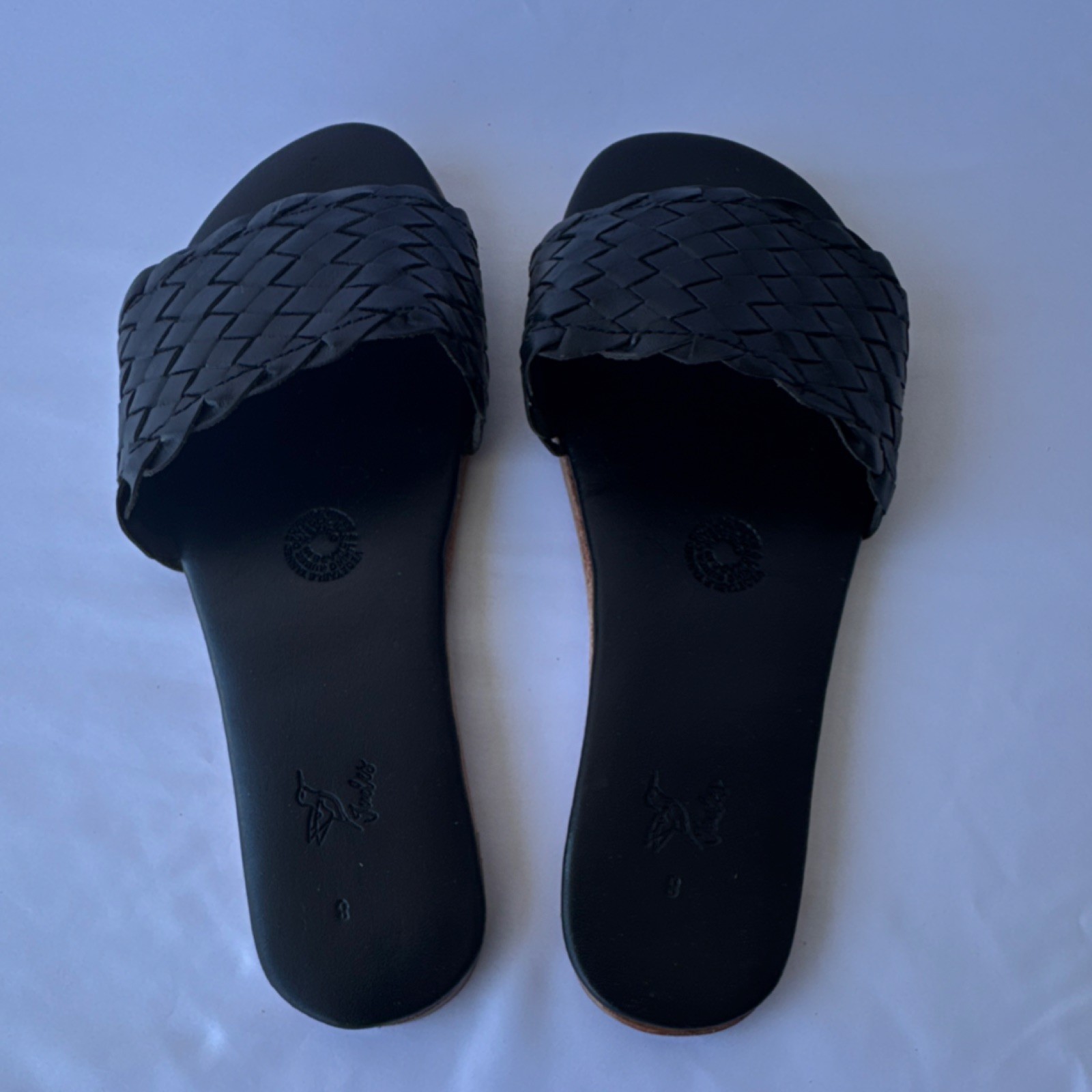 Jules Black Braided Leather Slip-On Slide Sandals Women's