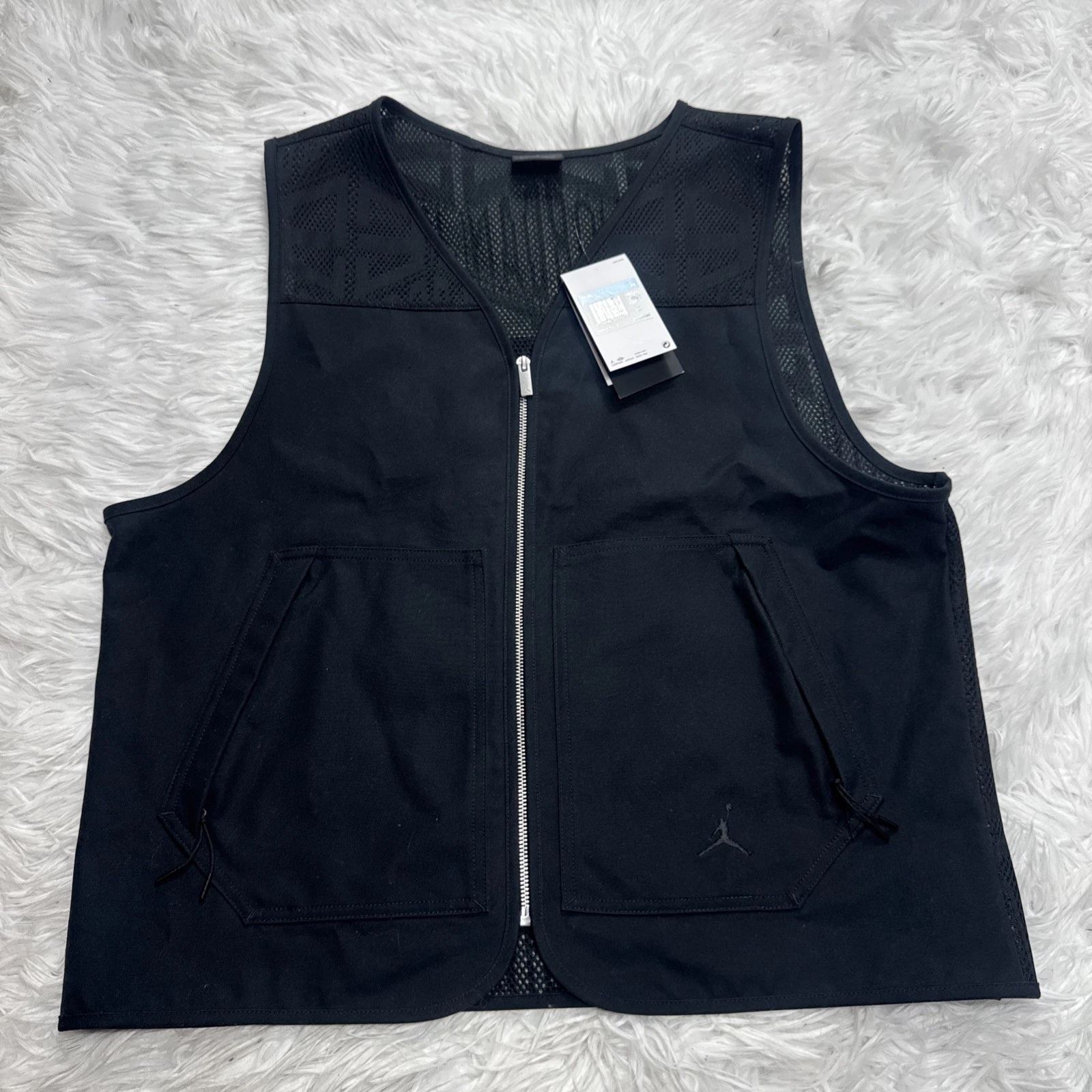 JORDAN Essentials Canvas Mesh Vest Men Medium M Black Full Zip Pockets New $140