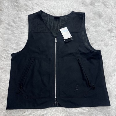 JORDAN Essentials Canvas Mesh Vest Men Medium M Black Full Zip Pockets New $140
