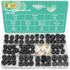 106 PCS Faucet Washer Assortment Kit with Assorted Flat and Beveled Rubber Washe