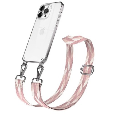 Silikon Hülle mit Band für Apple iPhone 14 Pro Max Cover Kette Rosa Mix - Silber