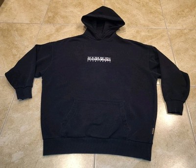 Napapijri Geographic Box Logo Hoodie Men's Black Pullover Sweatshirt Size M 
