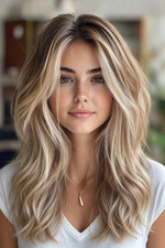16 In Human Hair New Long Natural Medium Blond Brown Wavy Women's Wigs
