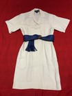 Vintage 90s Ralph Lauren White Linen Shirt Dress Blue Raffia Belt Size 8 Small