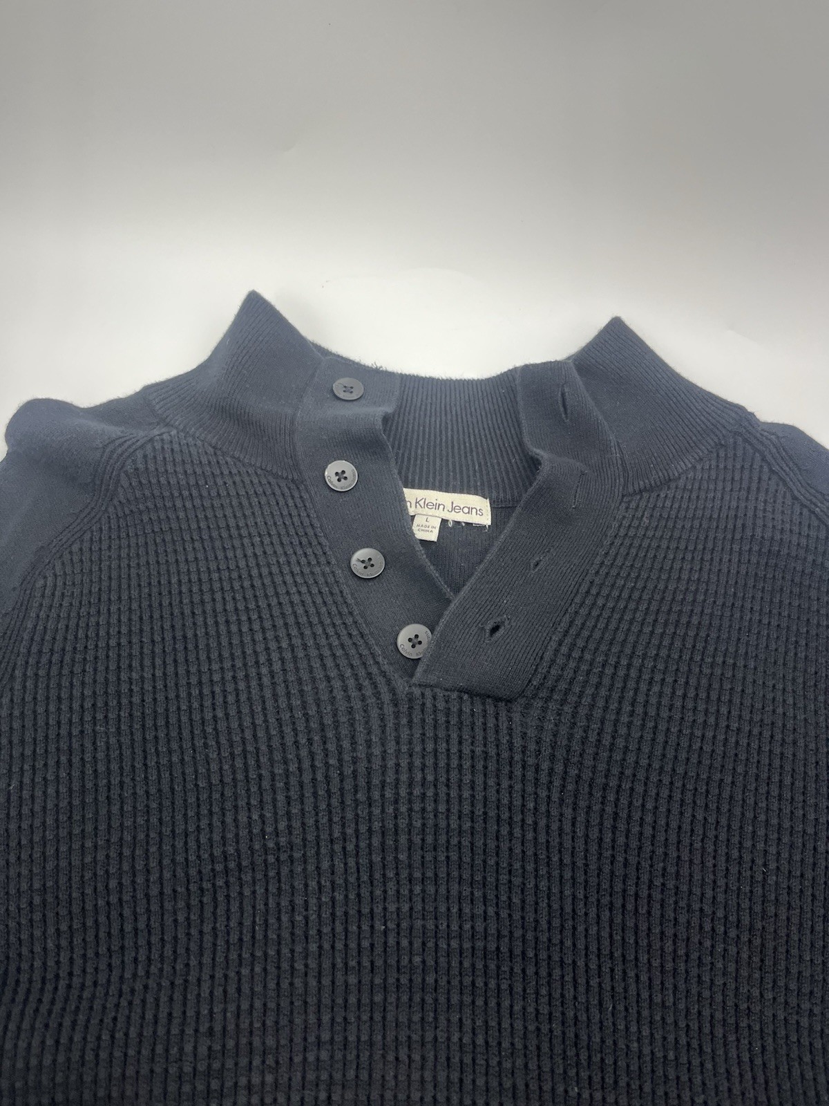 Calvin Klein Jeans Men’s Black Quarter Button Up Sweater Size Large thumbnail 3