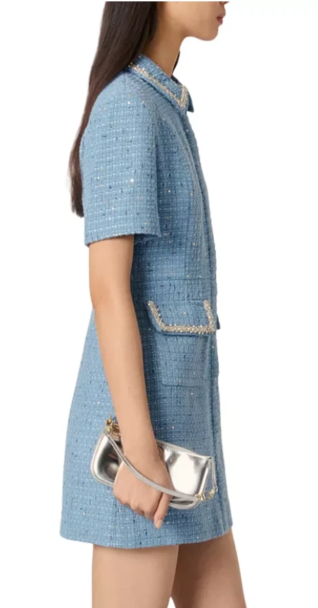 Vestido corto de tweed azul adornado con lentejuelas Maje - talla 42/10 EE. UU. - venta al por menor $495 Foto 4 de 4