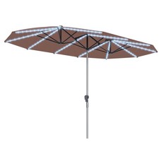 Outsunny 15ft Patio Umbrella Solar Lights UPF50 Outdoor Umbrella Tan