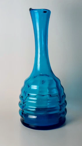 VTG 8.5" Blenko 1967 #64E Beehive Turquoise Blue Glass Handblown Vase Joel Myers