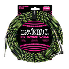 Ernie Ball PO6066 Braided Instrument Cable 25 Ft. BLACK/GREEN UPC 749699160663