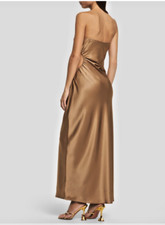 New Reformation Nevaeh Satin Gold Midi Dress with Cutout Size Small