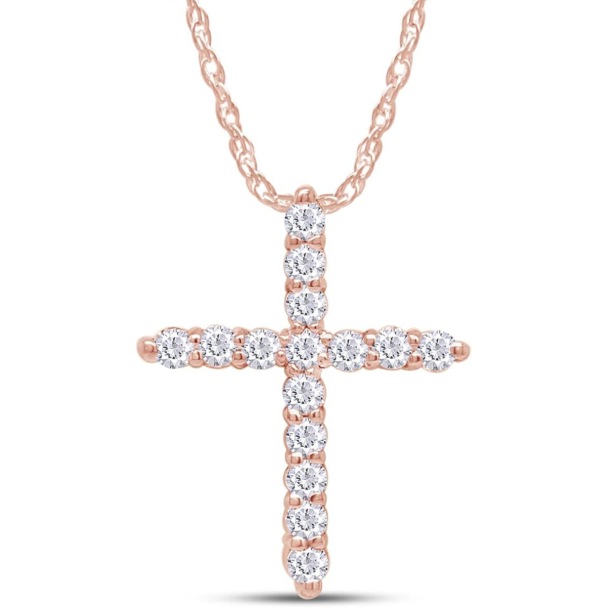 1/6-1/2Ct Cross Pendant 18" Necklace for Women Lab Grown Diamond 10K & 14K Gold