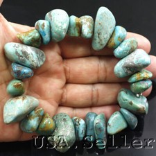 Blue Turquoise Bracelet Rough Nugget Beads Kingman Healing Gemstone 7"