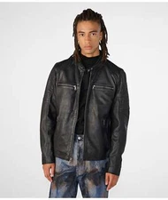 Men's Real Soft Lambskin Leather Jacket Black Biker Motorcycle Winter HOT