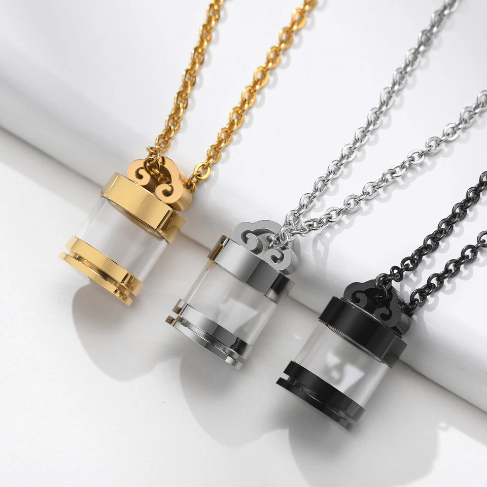 Hombre Collar Colgante Caja de Vidrio Cenizas Urna Soporte Cremación Memorial Regalo Foto 3 de 4