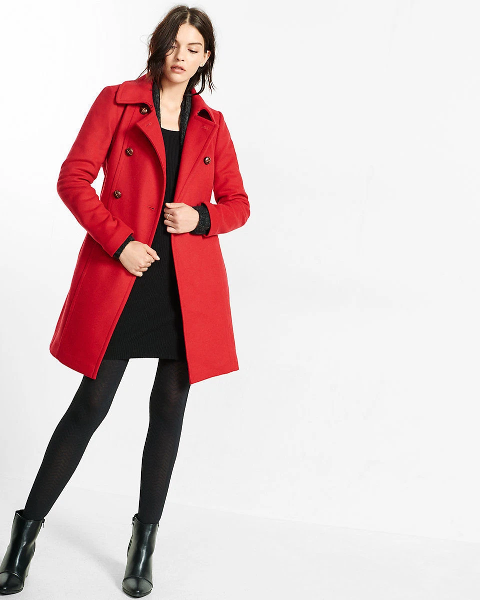 NEW EXPRESS 268 RED WOOL BLEND BELTED TRENCH COAT SZ XL eBay
