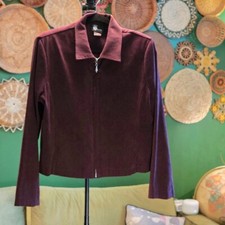 Plum Zip-Up Blazer – Women’s 14P, Made in USA, Ornamental Teardrop Zipper