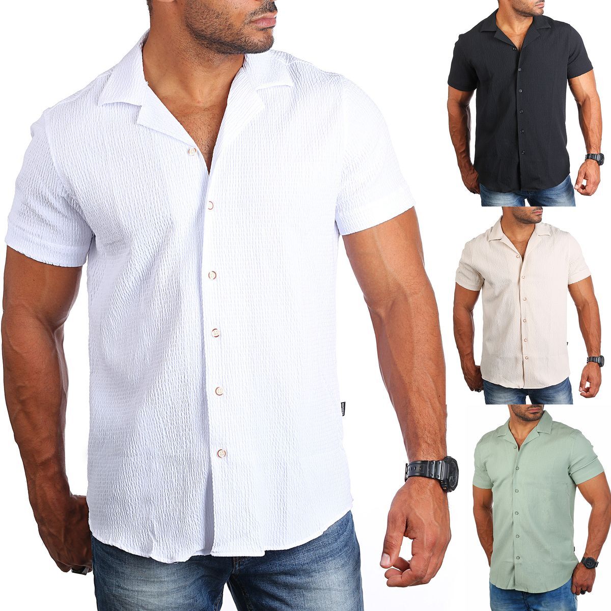 Herren Hemd Kurzarm - Baumwolle Slim Fit Karo