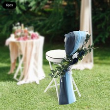 6pcs Blue Artificial Flower Arrangement Ribbons For Wedding Chair Back Decor New